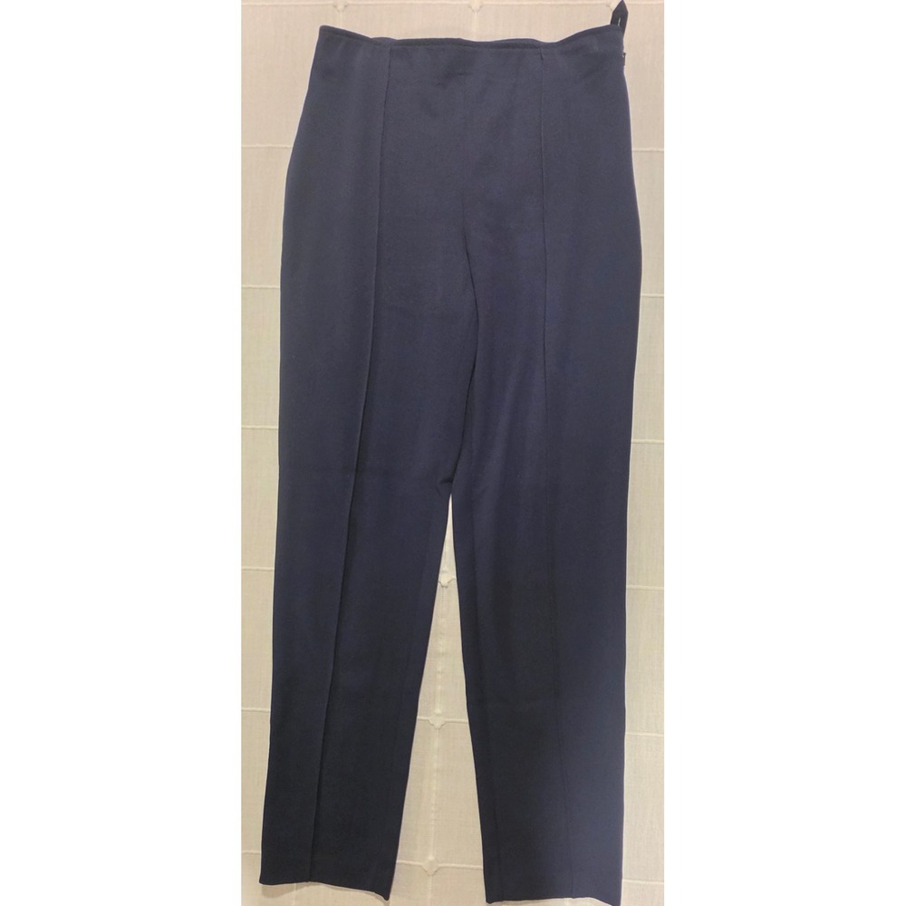 Nic+Zoe Womens Navy Blue Pintuck Straight Leg Trousers Side Zip Size 8